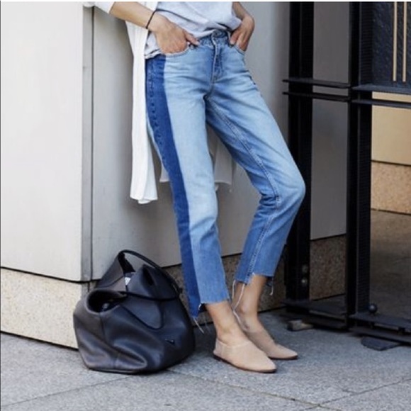 Zara Women Two Toned Premium Denim Collection Crop Ankle Jeans Size 4 - Picture 1 of 12